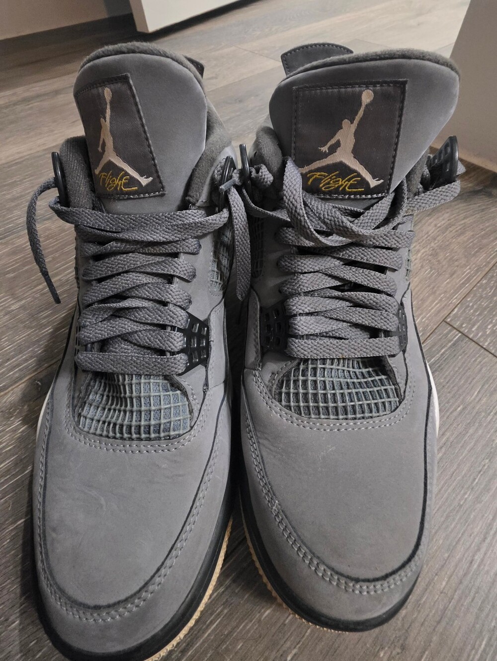 Jordan Men's Grey Suede High-Top Sneakers with Gold Flight Logo